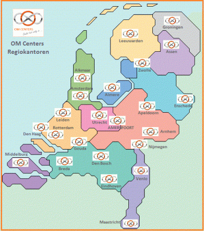 OMC regiokantoren Nederland versie MET naam steden +logo + oranje lijn